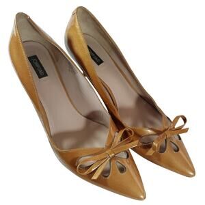 JOAN & DAVID! LIGHT COPPER PATENT GENUINE LEATHER BOW DETAIL PUMPS, HEELS! SZ 8M